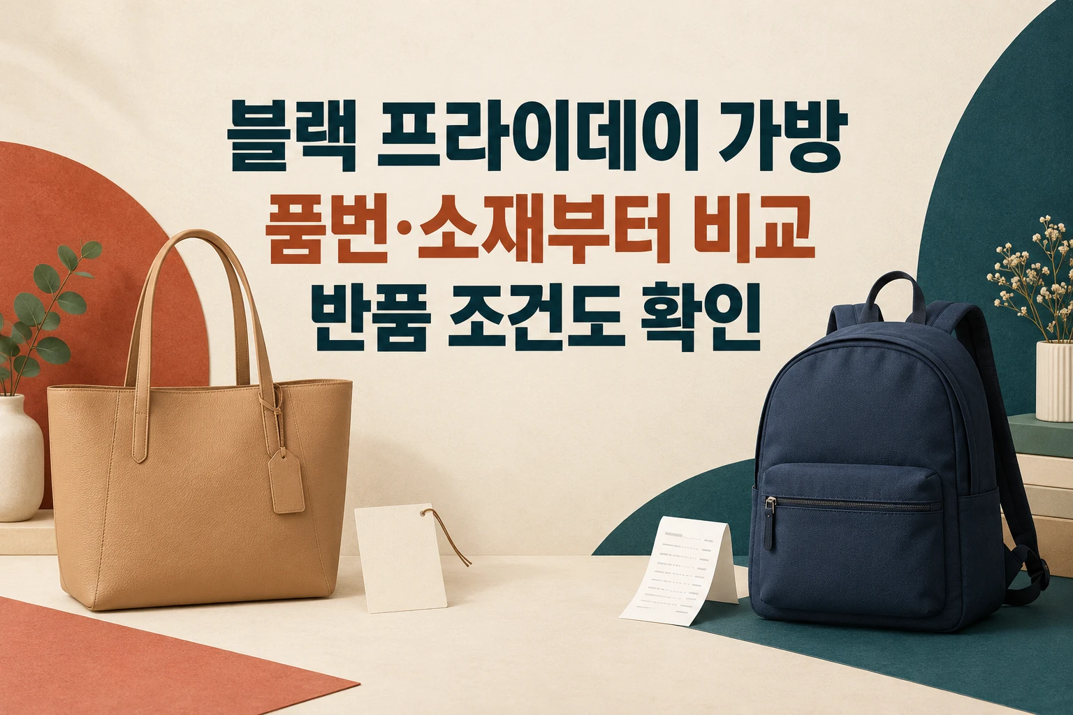 블랙 프라이데이 가방의 품번·소재와 반품 조건을 확인하라는 한글 대표 이미지 (AI 설명용 썸네일)