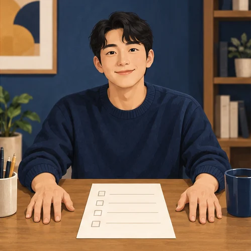 경유 구매 조건을 정리하는 가상의 소비자 (AI 설명용 삽화)