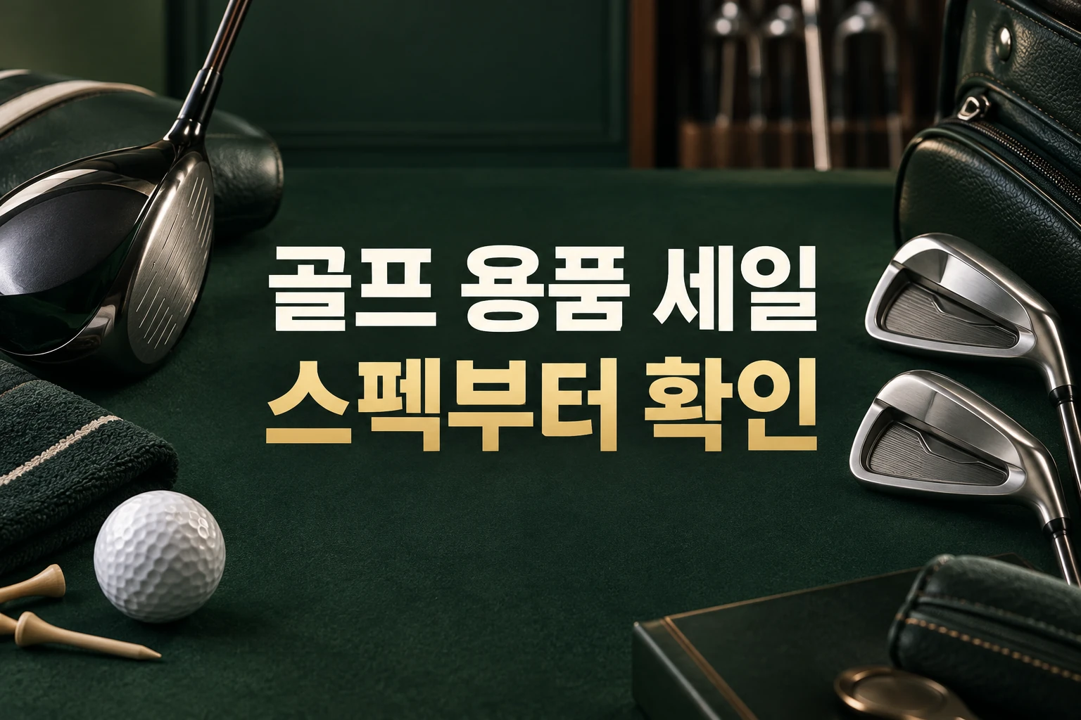골프 용품 세일에서 클럽 사양을 먼저 확인하라는 한글 대표 이미지 (AI 설명용 썸네일)