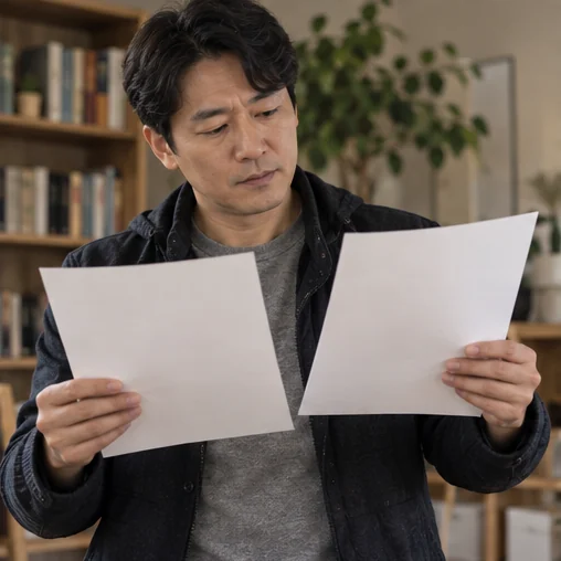 두 장의 안내 자료를 비교하는 장면 (AI 설명용 삽화)