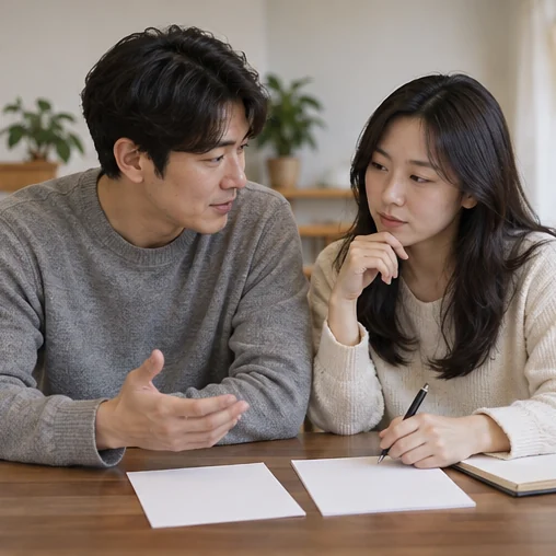 두 가지 표현의 차이를 함께 이야기하는 장면 (AI 설명용 삽화)