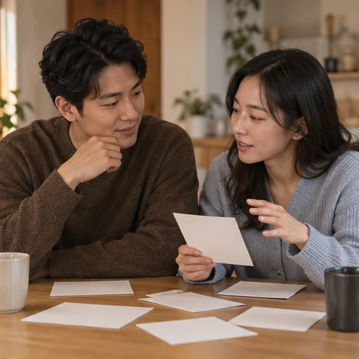 메모를 보며 일정을 함께 이야기하는 장면 (AI 설명용 삽화)