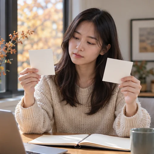 서로 다른 날짜를 확인할 메모를 비교하는 장면 (AI 설명용 삽화)
