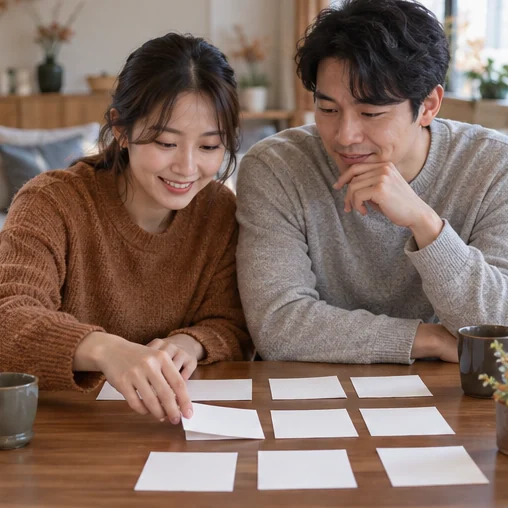 날짜 메모를 순서대로 함께 정리하는 장면 (AI 설명용 삽화)