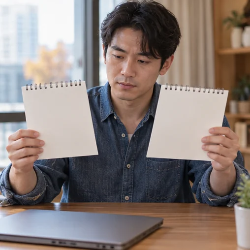 두 장의 달력 형태 자료를 비교하는 장면 (AI 설명용 삽화)