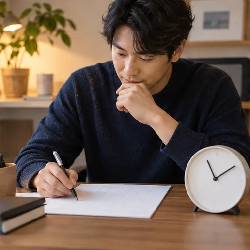 시간과 날짜를 함께 기록하는 모습 (AI 설명용 삽화)