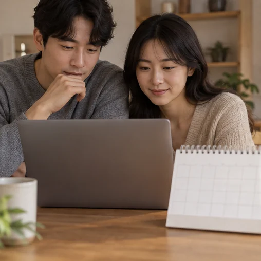 날짜와 온라인 안내를 함께 검토 (AI 설명용 삽화)