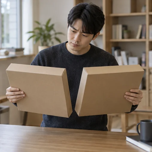 익명의 제품 상자 두 개를 비교하는 장면 (AI 설명용 삽화)