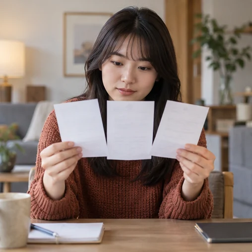 세 장의 가격 비교 메모를 나란히 살펴보는 장면 (AI 설명용 삽화)
