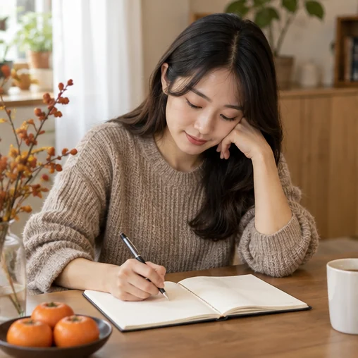 구매할 물건을 노트에 적는 준비 (AI 설명용 삽화)