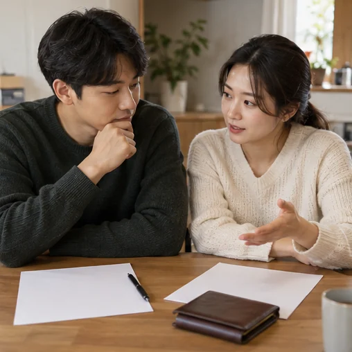 가족과 쇼핑 예산을 의논하는 모습 (AI 설명용 삽화)