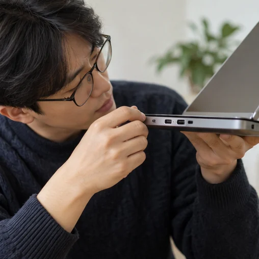필요한 연결 단자를 확인하는 장면 (AI 설명용 삽화)