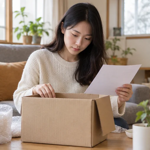 상품 상자와 반품 안내를 함께 확인 (AI 설명용 삽화)