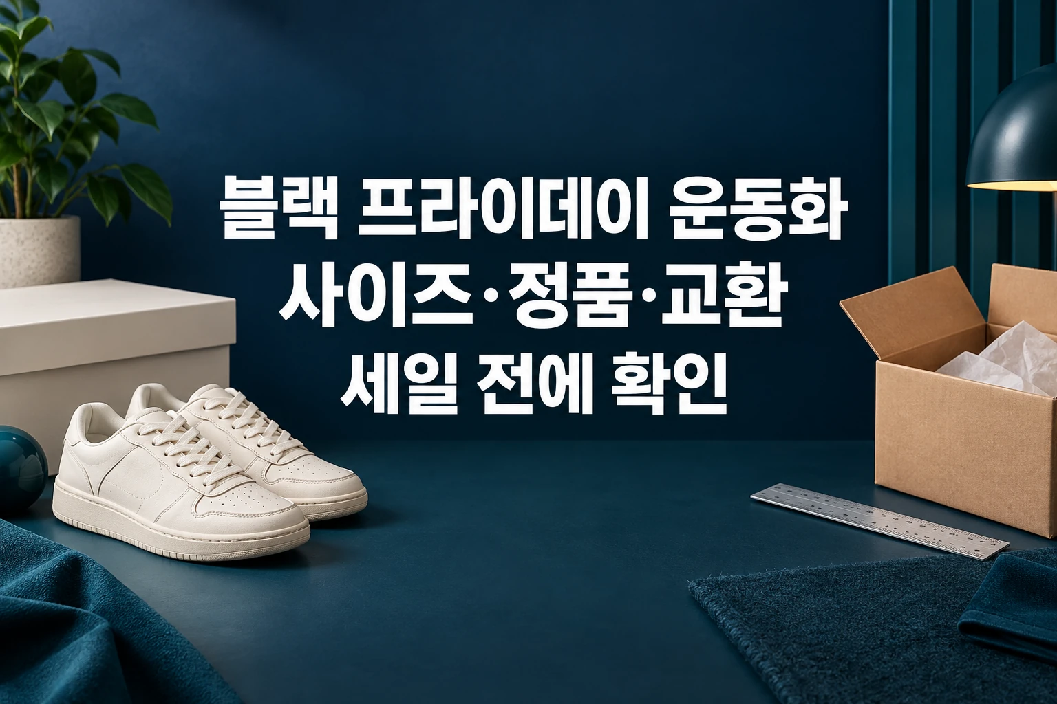 블랙 프라이데이 운동화 구매 전 사이즈와 정품 판매처, 교환 조건 확인을 안내하는 한글 대표 이미지 (AI 설명용 썸네일)