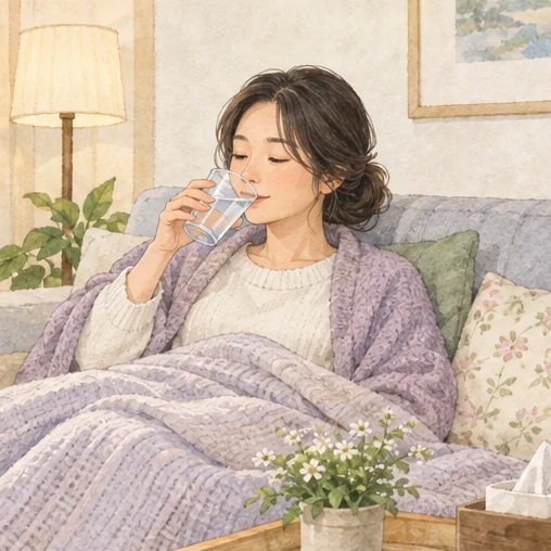 조금씩 물을 마시며 쉬는 모습 (AI 설명용 삽화)