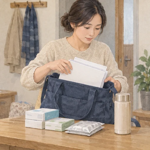진료 때 사용할 자료와 약 포장을 챙기는 모습 (AI 설명용 삽화)