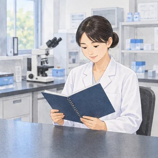 검사실 자료를 읽는 직원 (AI 설명용 삽화)