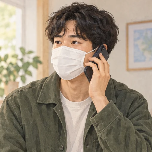의료 상담을 위해 전화하는 성인 (AI 설명용 삽화)