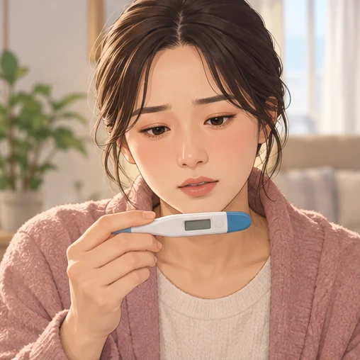 체온을 확인하려는 모습 (AI 설명용 삽화)