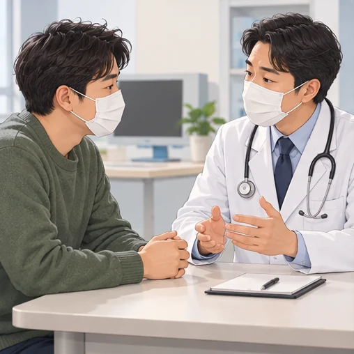 증상의 차이를 의료진에게 상담하는 모습 (AI 설명용 삽화)