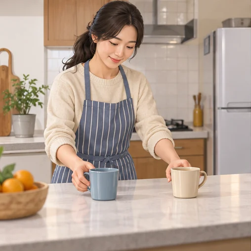 가족의 컵을 구분해 두는 모습 (AI 설명용 삽화)
