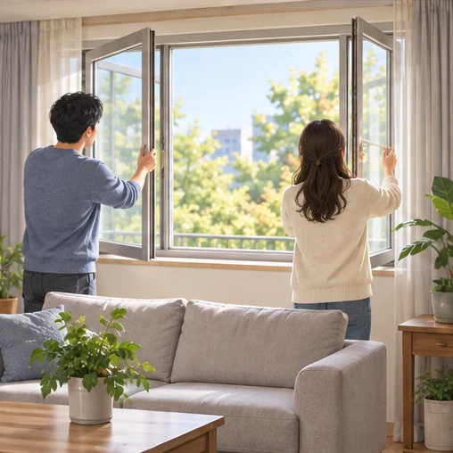 창문을 열어 실내 공기를 바꾸는 모습 (AI 설명용 삽화)