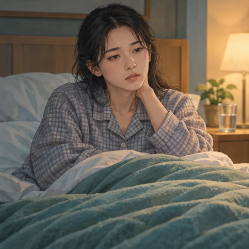 피로를 느껴 침실에서 쉬는 모습 (AI 설명용 삽화)