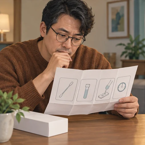 제품의 사용 순서를 확인하는 모습 (AI 설명용 삽화)