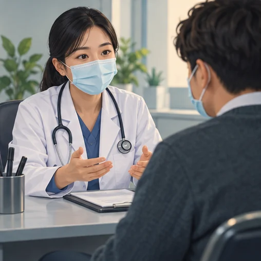 검사 결과를 의료진에게 상담하는 모습 (AI 설명용 삽화)