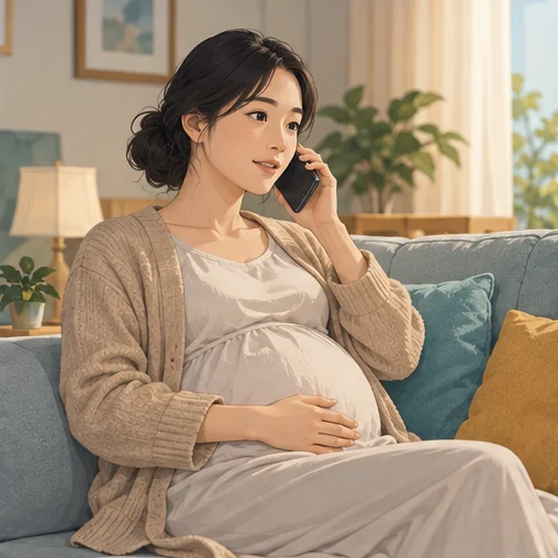 임신 중 증상을 전화로 문의하는 모습 (AI 설명용 삽화)