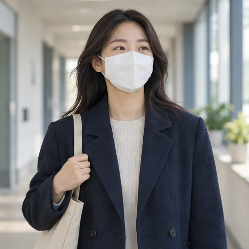 코와 입을 덮는 마스크를 착용한 장면 (AI 설명용 삽화)