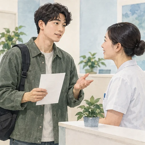 기관을 떠나기 전 궁금한 점을 묻는 장면. (AI 설명용 삽화)