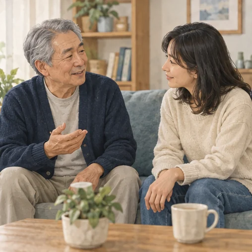 어르신이 가족에게 몸 상태를 설명하는 장면. (AI 설명용 삽화)