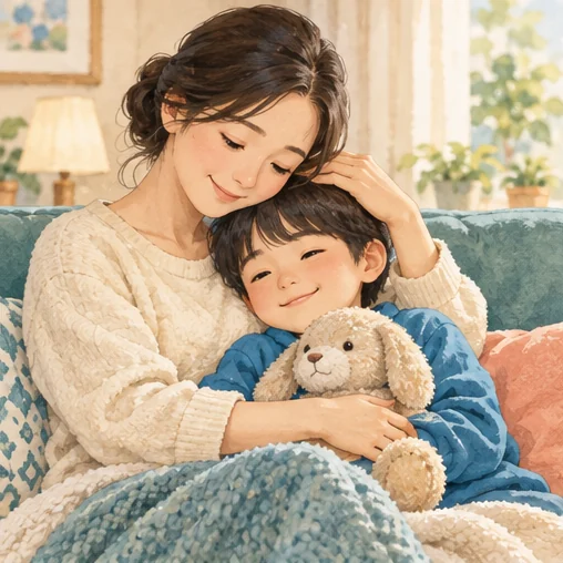보호자가 아이를 안심시키는 장면. (AI 설명용 삽화)