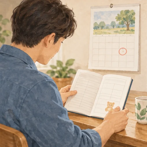 접종 기록과 방문 일정을 함께 확인하는 장면. (AI 설명용 삽화)