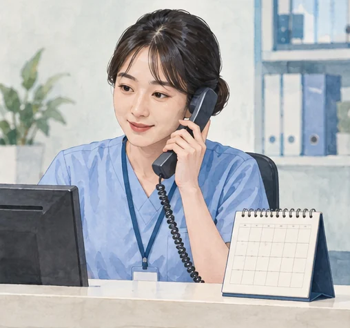 의료 관련 문의에 답하는 직원의 장면. (AI 설명용 삽화)