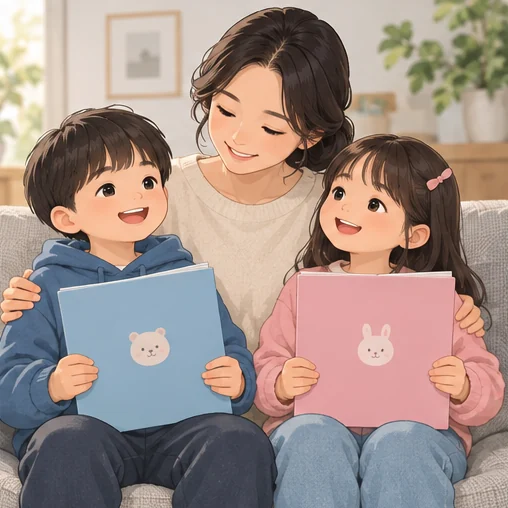 형제자매의 기록 폴더를 각각 구분하는 모습 (AI 설명용 삽화)