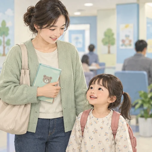 접종 기록을 가지고 의료기관에 다시 방문하는 모습 (AI 설명용 삽화)