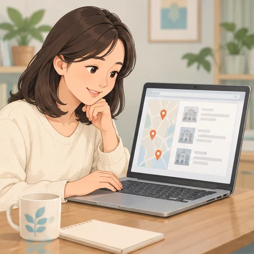의료기관 정보를 찾아보는 보호자 (AI 설명용 삽화)