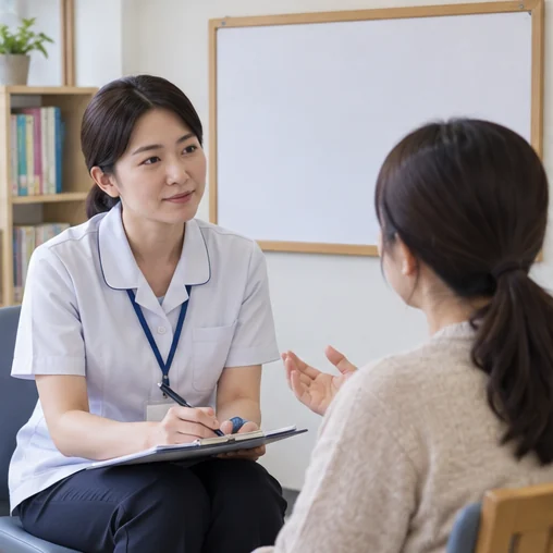 학교 보건 담당자와 예방 안내를 상담하는 보호자 (AI 설명용 삽화)