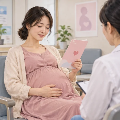 임신 확인 자료를 가지고 상담하는 모습 (AI 설명용 삽화)