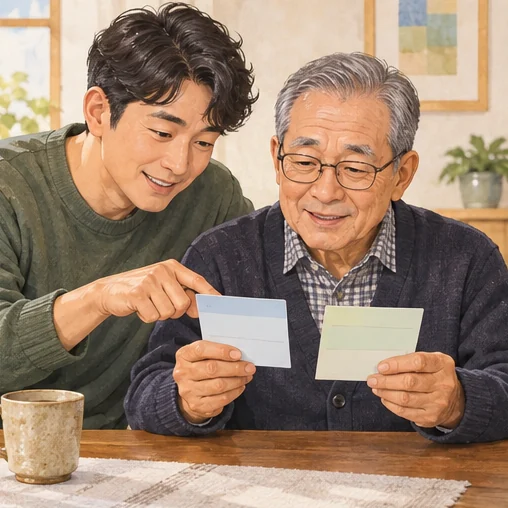 부모님과 해당 방문 일정을 살피는 모습 (AI 설명용 삽화)