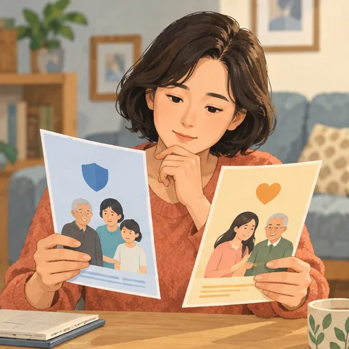 서로 다른 지역 지원 안내문을 비교하는 장면 (AI 설명용 삽화)