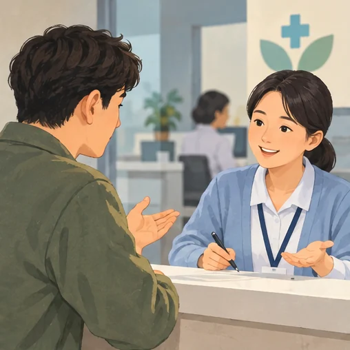 주민이 보건소에 지역 추가 사업을 문의하는 장면 (AI 설명용 삽화)