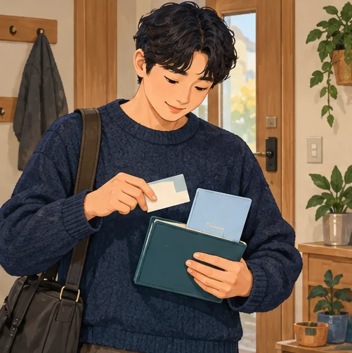 방문 전 신분 확인자료와 기록을 챙기는 장면 (AI 설명용 삽화)
