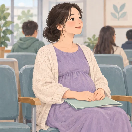 준비한 폴더를 들고 접종기관에서 기다리는 모습 (AI 설명용 삽화)