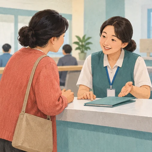지역 사업에 필요한 자료를 담당 창구에 문의하는 모습 (AI 설명용 삽화)