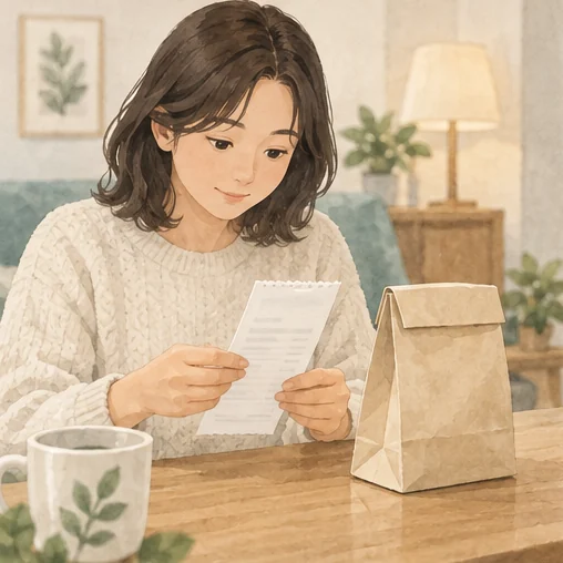 약국에서 받은 자료를 확인하는 모습 (AI 설명용 삽화)
