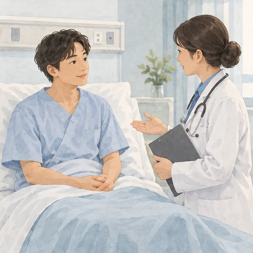 입원 중 의료진과 상담하는 모습 (AI 설명용 삽화)