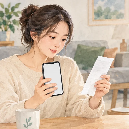 전자 청구 전에 영수증을 확인하는 모습 (AI 설명용 삽화)